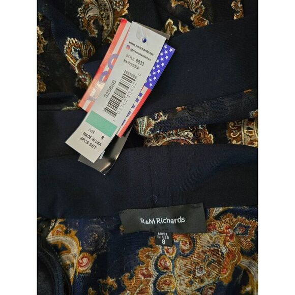 2-Piece Navy Dress  Gold Paisley Jacket - Size 8 - Made In USA elegant classic - Picture 14 of 16